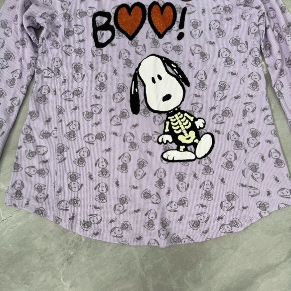 Girl’s Peanuts Thermal Snoopy Halloween Boo Skeleton Bats Long Sleeve Shirt XL - Picture 6 of 16